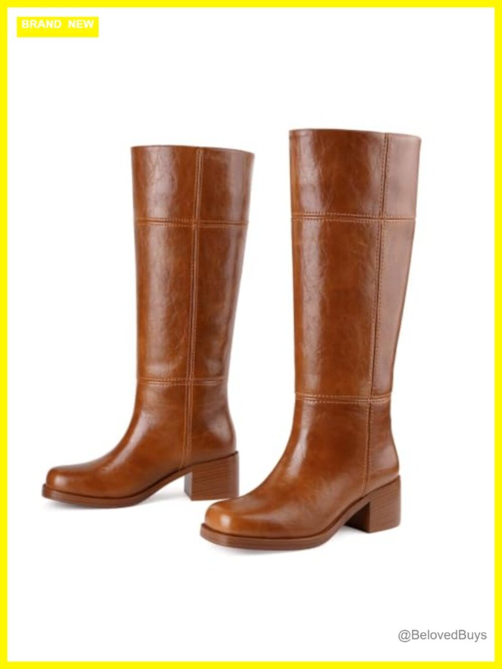 Women's Knee High Boots Square Toe Chunky Block Heel Faux Leather